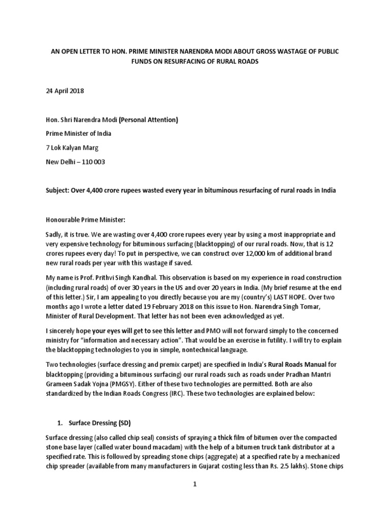Open Letter To Hon. Narendra Modi On Gross Wastage of Public Funds On ...