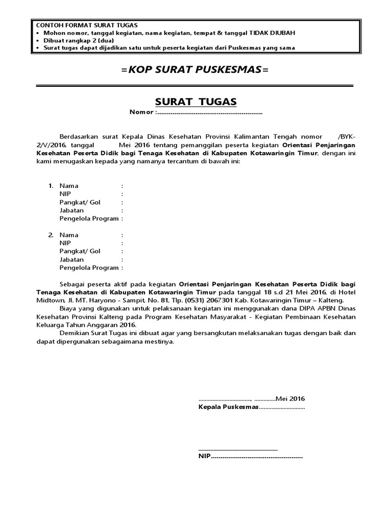 Contoh Surat Tugas Peserta Kotim