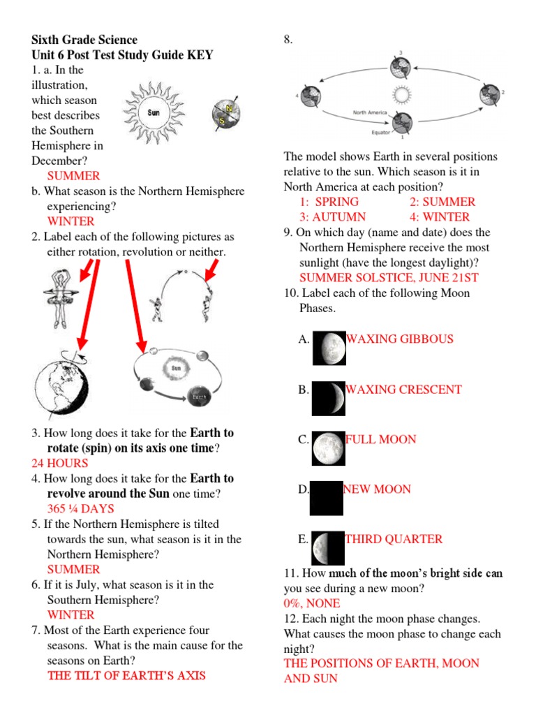 Unit 6 Post Test Study Guide Key | PDF | Solar Eclipse | Moon