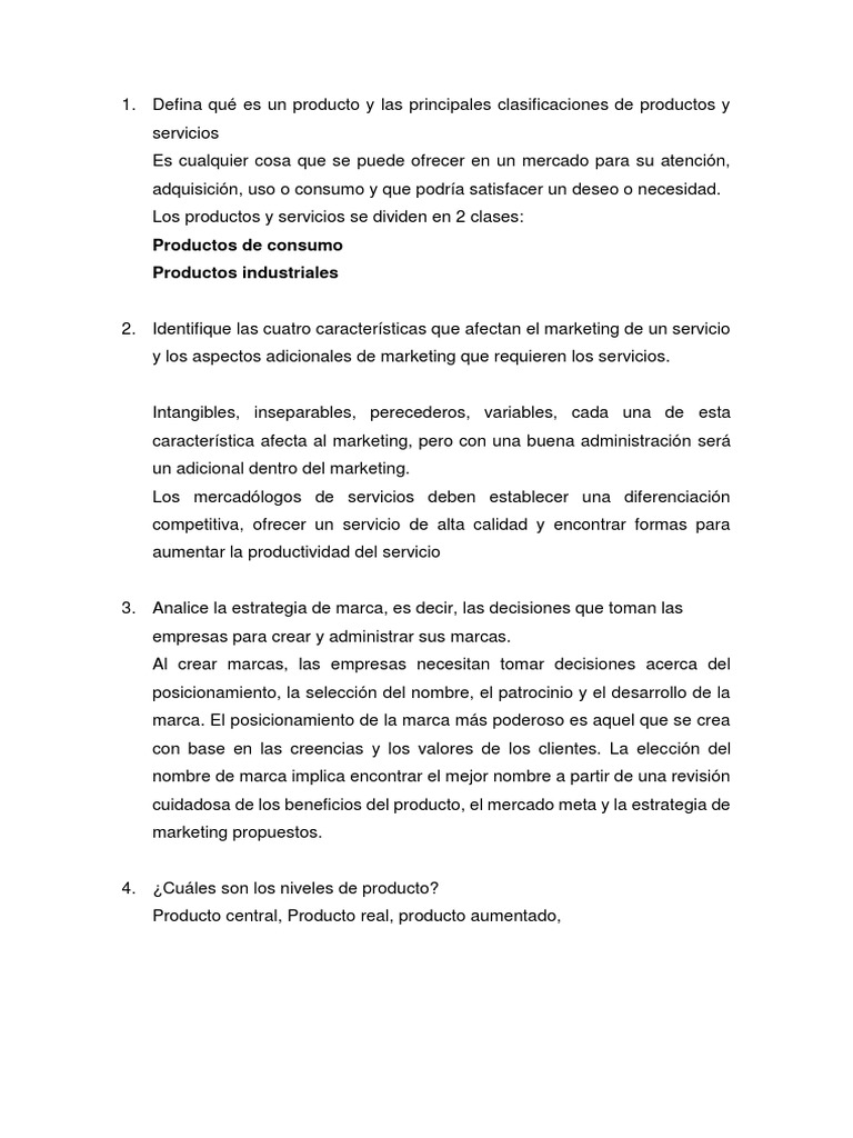 Defina Qué Es Un Producto y Las Principales