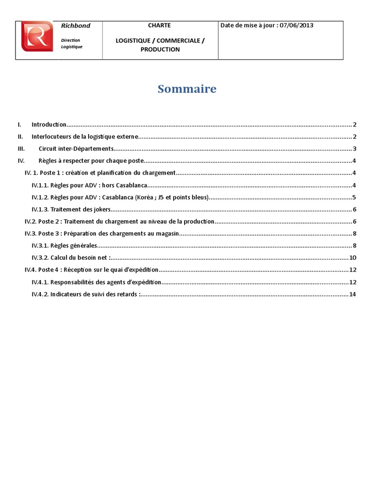 Charte Logistique Richbond 2013 | PDF | Logistique | Inventaire