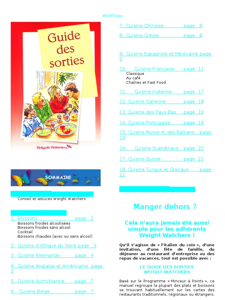 Pdf Liste Points Weight Watchers Gratuit Imprimer 2020 Guide Des Sorties WW | PDF | sauce | Repas