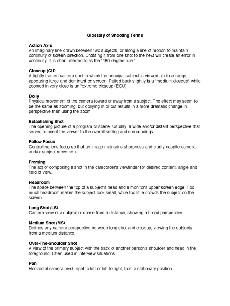Glossary of Shooting Terms | PDF | Camera | Perspective (Graphical)
