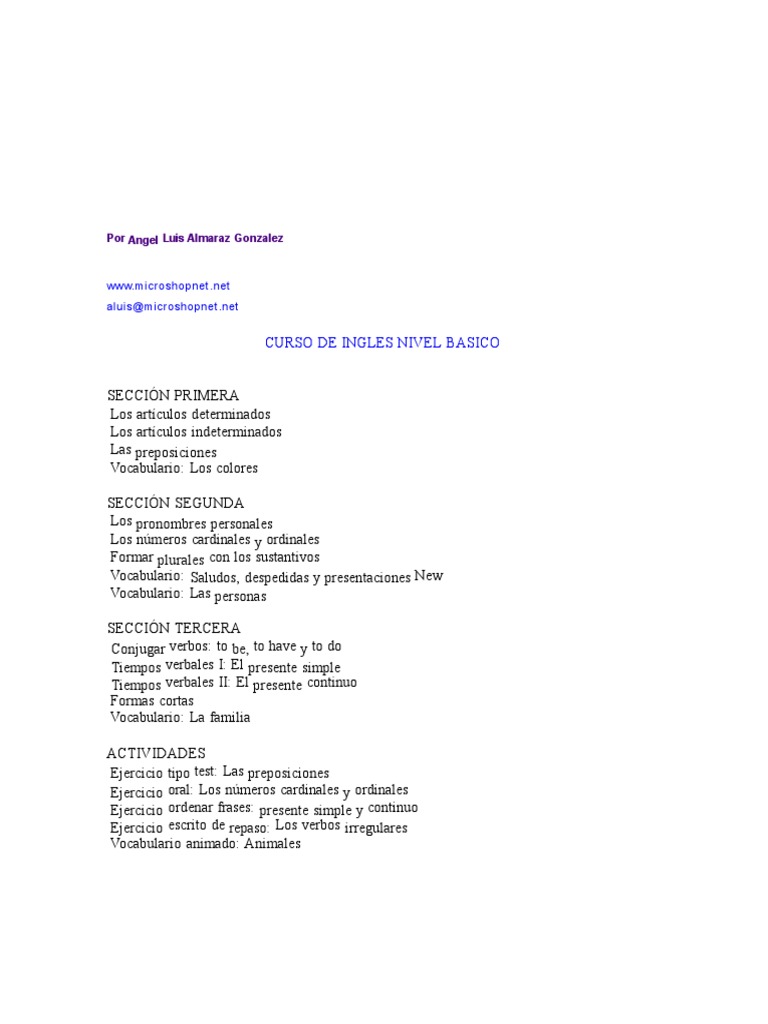 Curso Básico de Inglés PDF | PDF | Conjugación gramatical | Filología