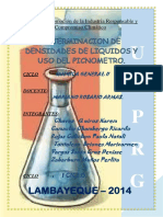 DETERMINACION DE DENSIDADES DE LIQUIDOS Y   USO DEL PICNOMETRO.