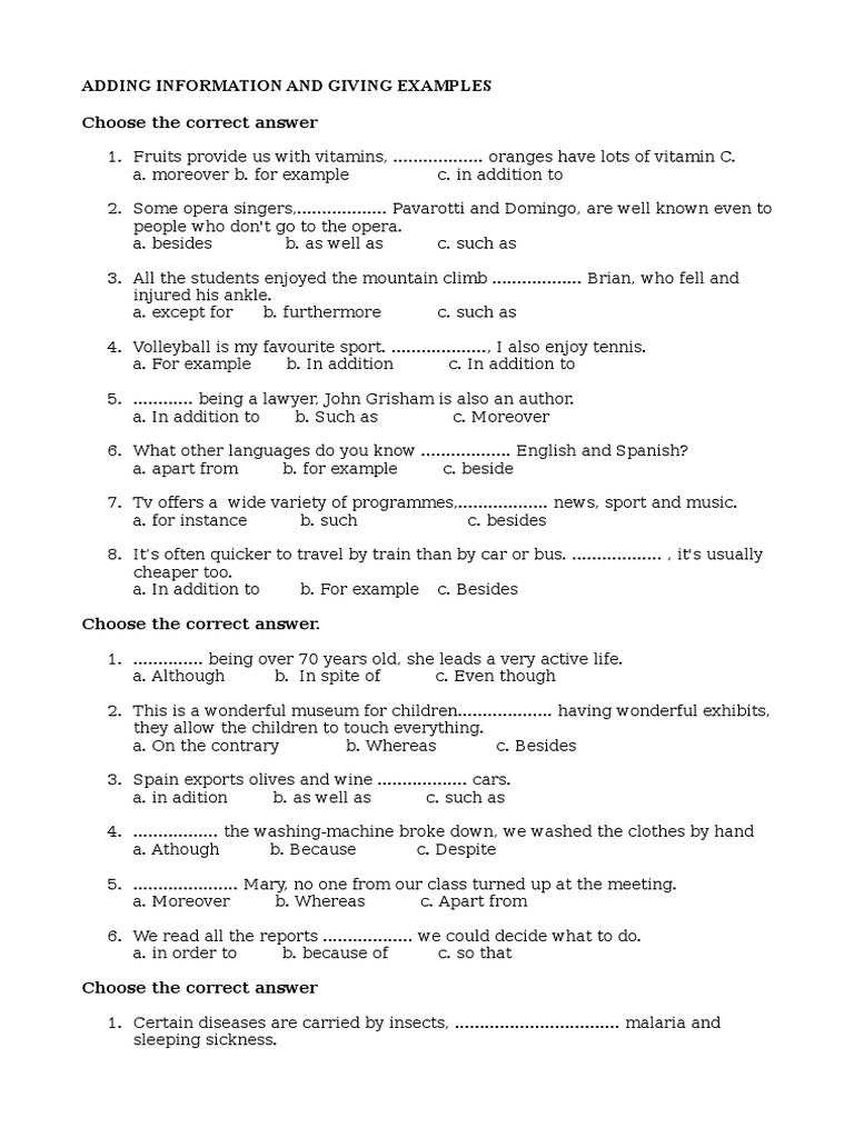 Connectors Adding Information and Giving Examples PDF