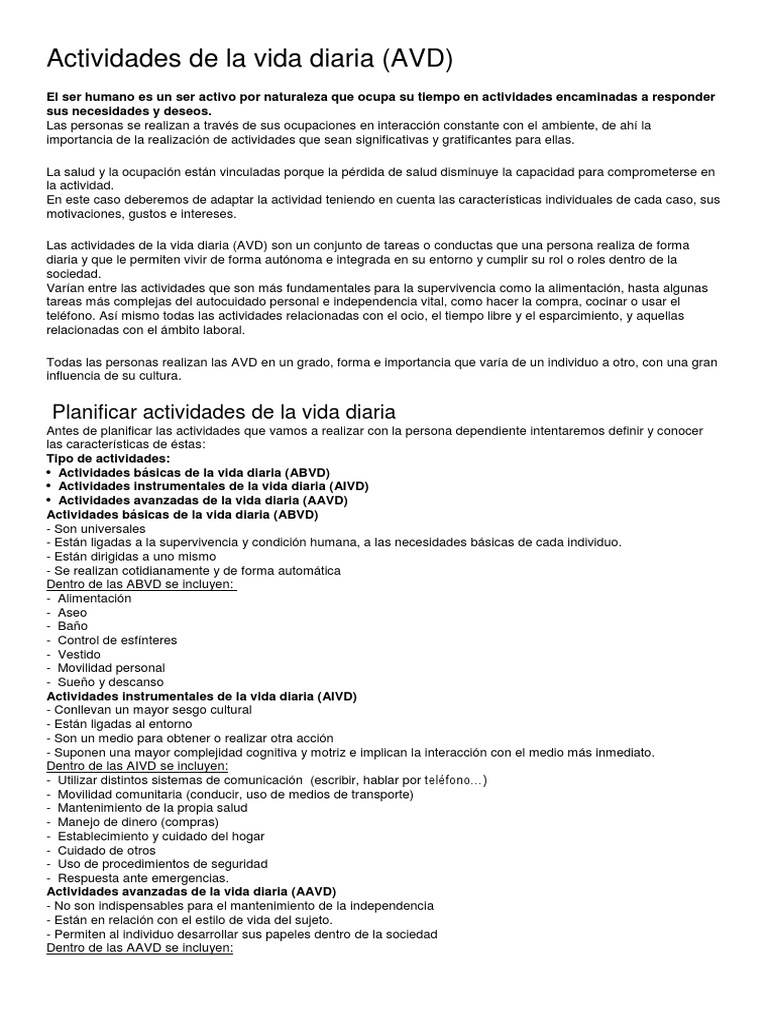 Actividades de La Vida Diaria | PDF | Ocio | Vida