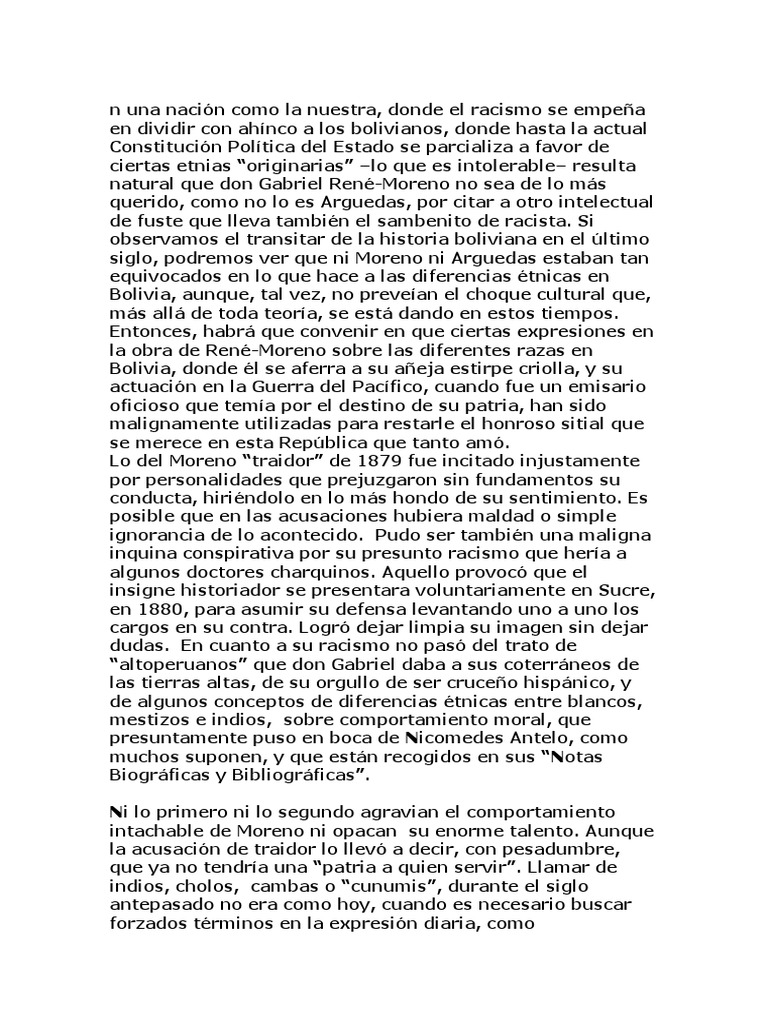 Gabriel René Moreno: Racismo y Legado Histórico | PDF | Bolivia | Racismo