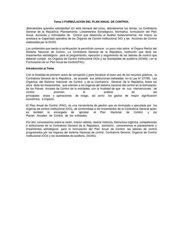 Plan Anual de Control en Auditoría Gubernamental | PDF | Comisión ...