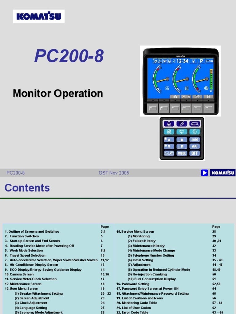 PC200-8 Monitor Operation Guide | PDF | Switch | Menu (Computing)