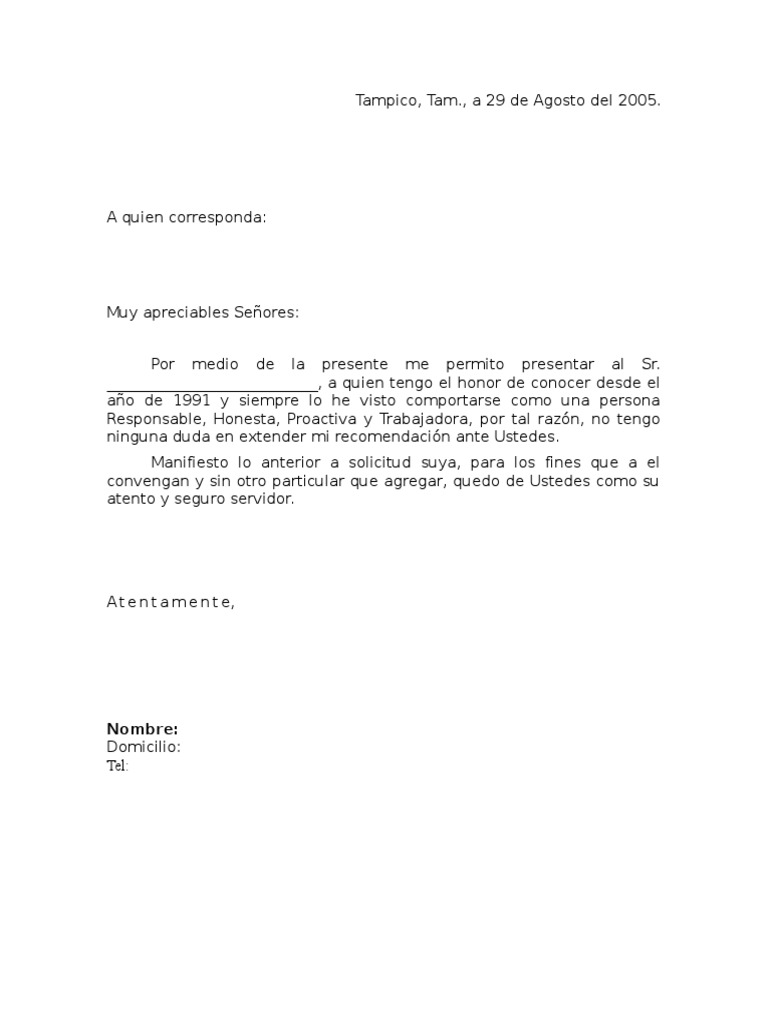 Cartas de referencia personal pdf