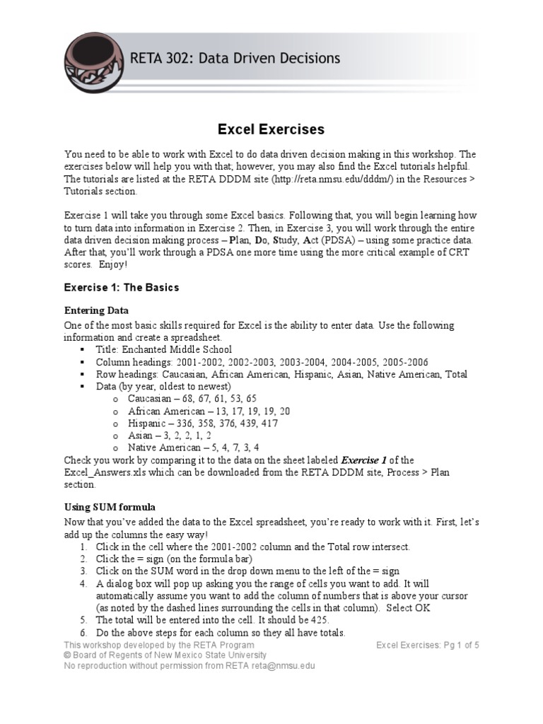 Excel Exercises | PDF | Microsoft Excel | Spreadsheet