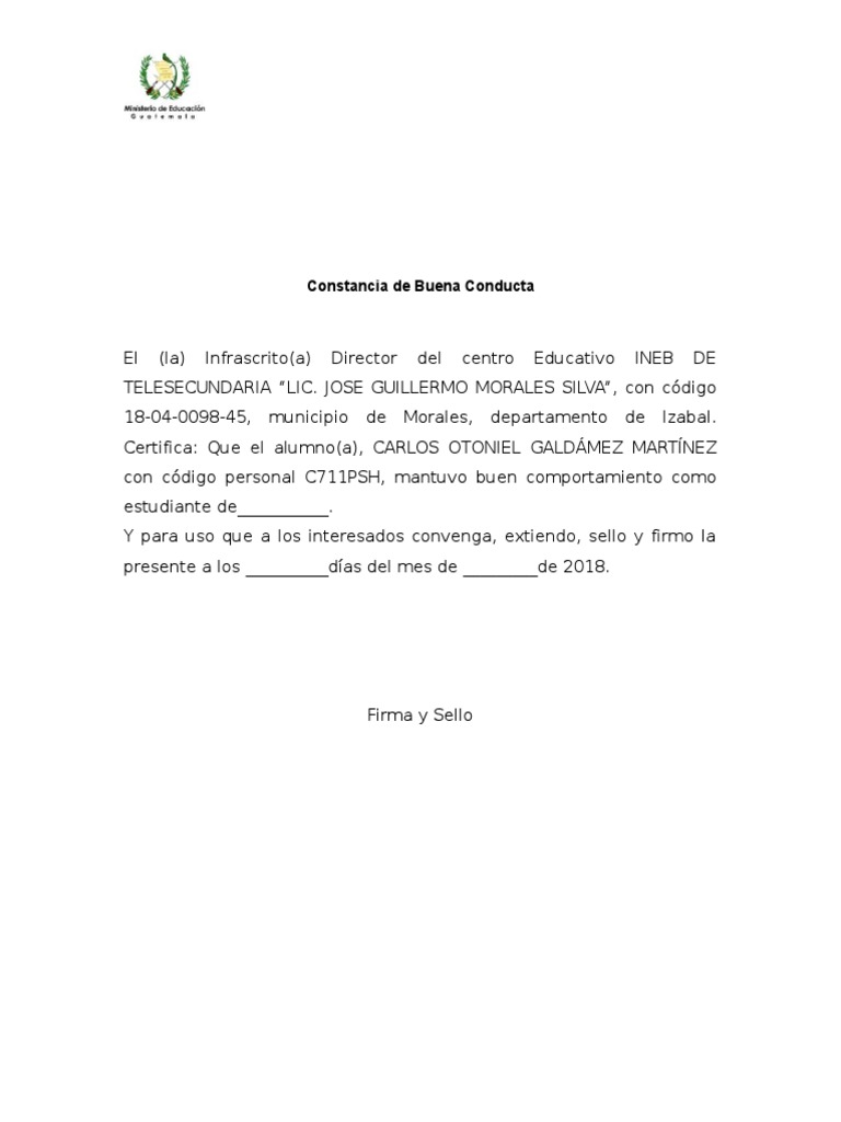 Carta de Buena Conducta