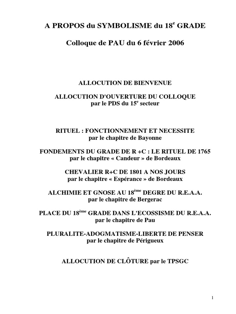 Rituel Saint Jean D Hiver Reaa Pdf Symbolisme Du 18 Grade | PDF | Rose-Croix | Franc-maçonnerie