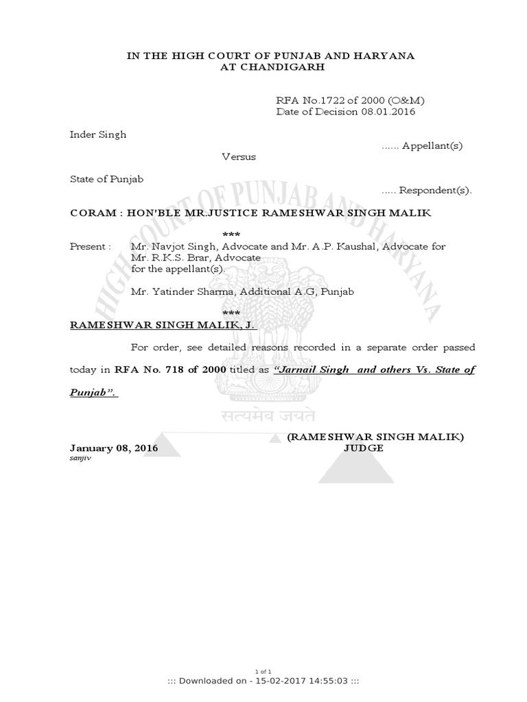 In The High Court of Punjab and Haryana at Chandigarh | PDF