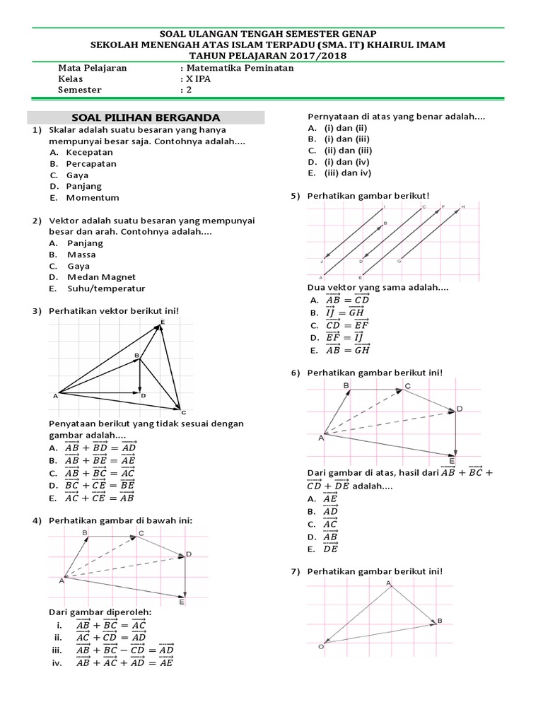 latihan soal vektor fisika kelas 10 Matematika kelas peminatan latihan