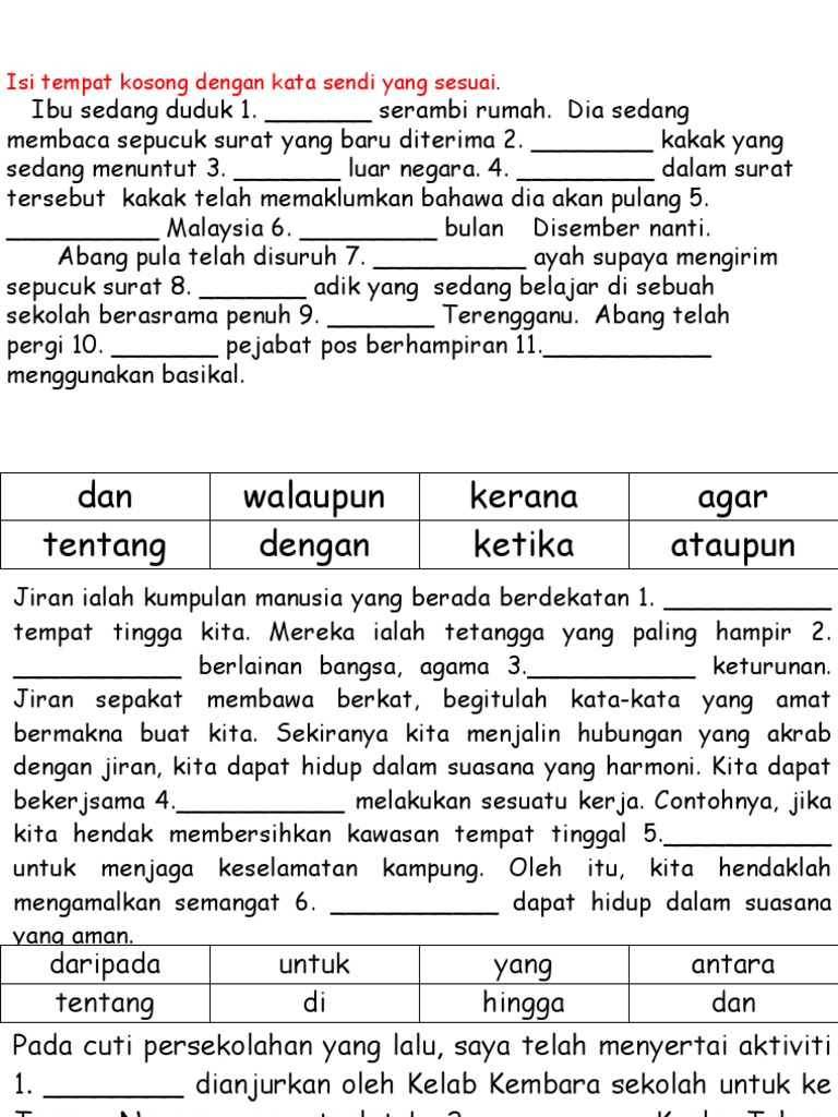 Latihan Kata Sendi Nama Tahun 6