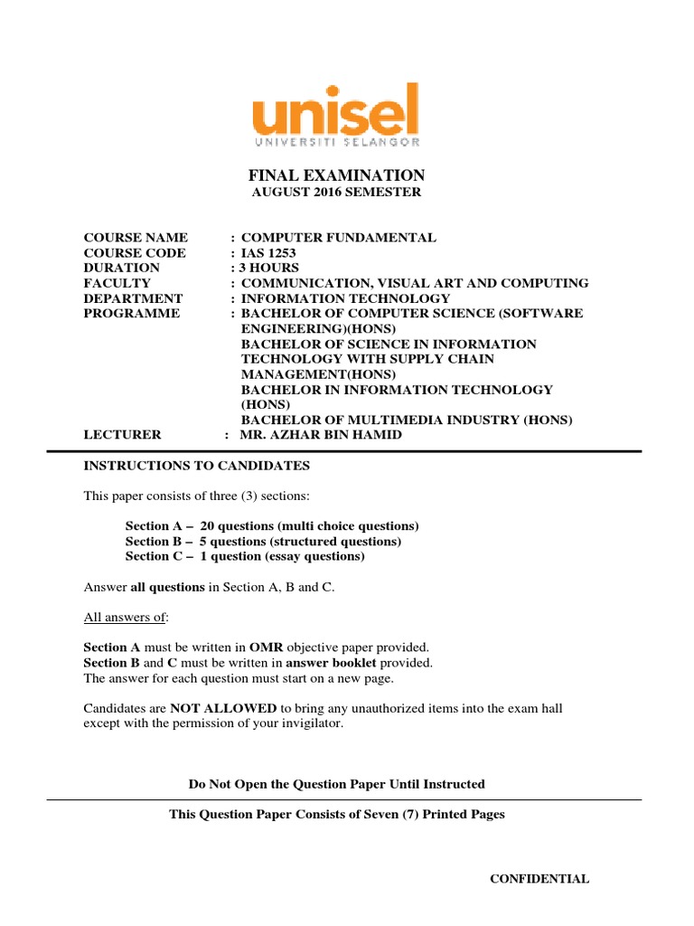 Azhar's Computer Fundamentals Exam Notes | PDF | Computer Network ...