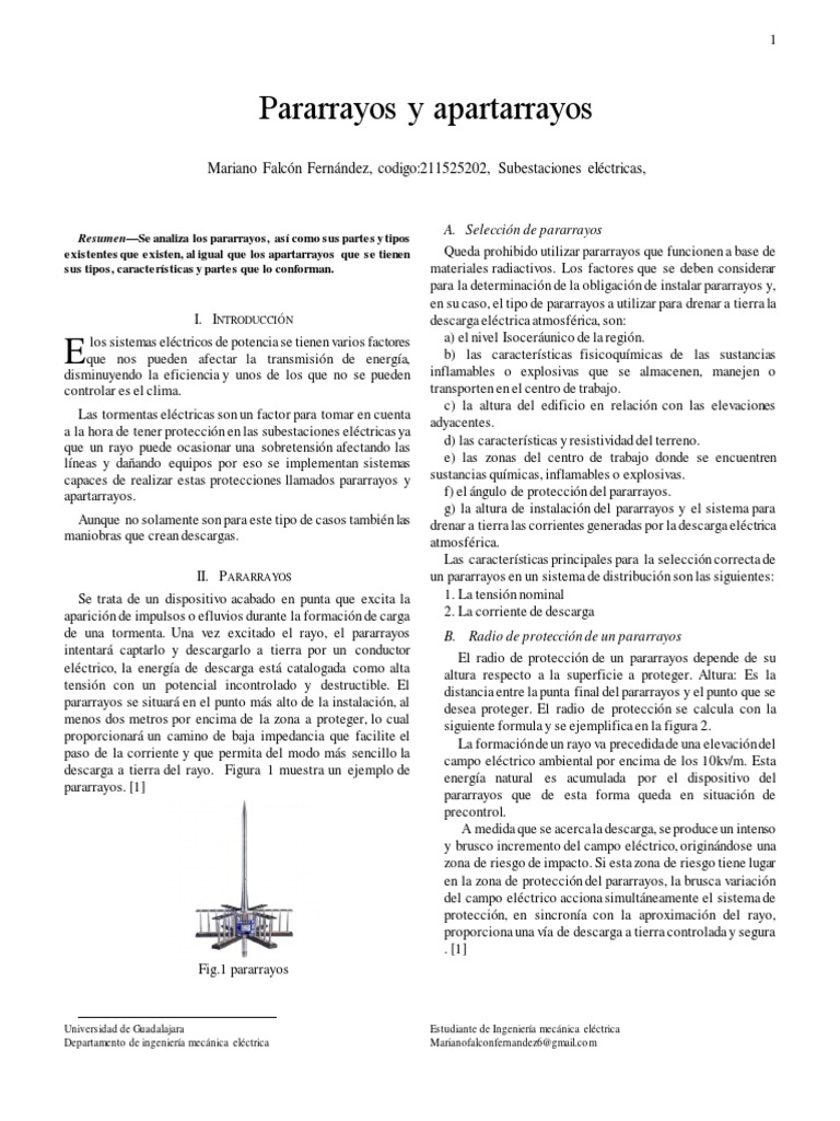 Pararrayos y Apartarrayos | PDF | Relámpago | Electromagnetismo
