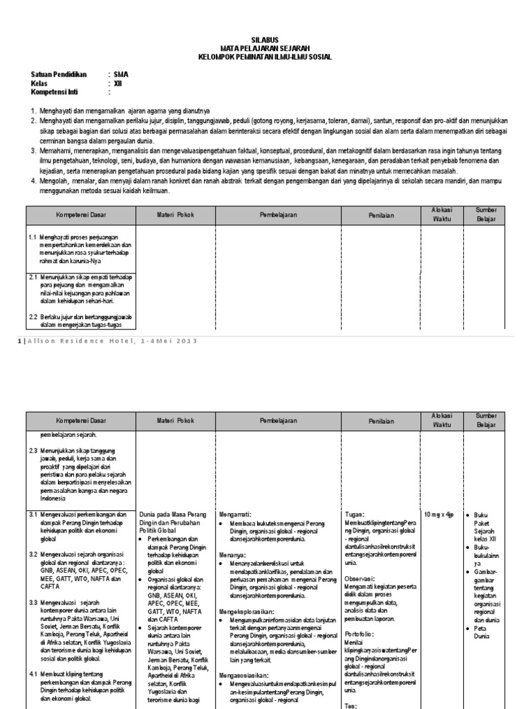 Silabus Sejarah Peminatan Kelas XII