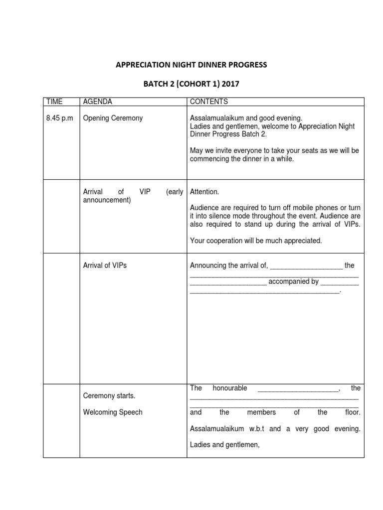 Annual Dinner Emcee Script | PDF | Leisure