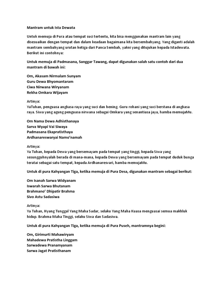 Mantram Untuk Ista
