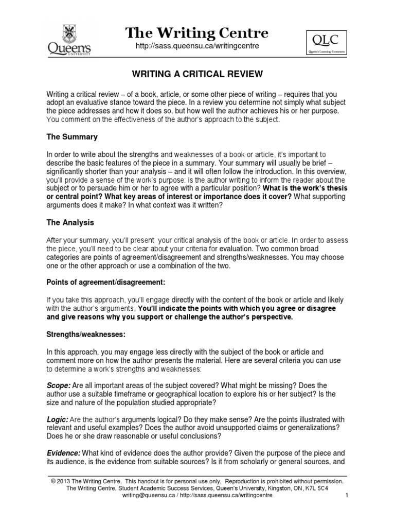Writing A Critical Review  PDF  Thesis  Evaluation