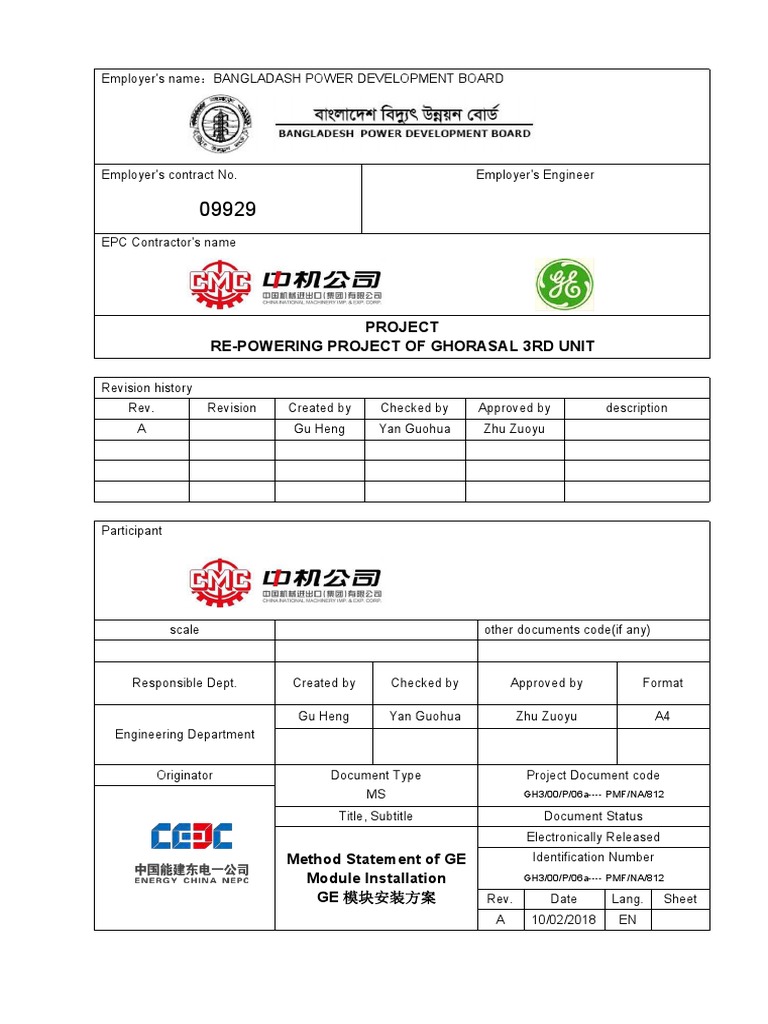 GE Module Installation Method Statement | PDF | Crane (Machine ...