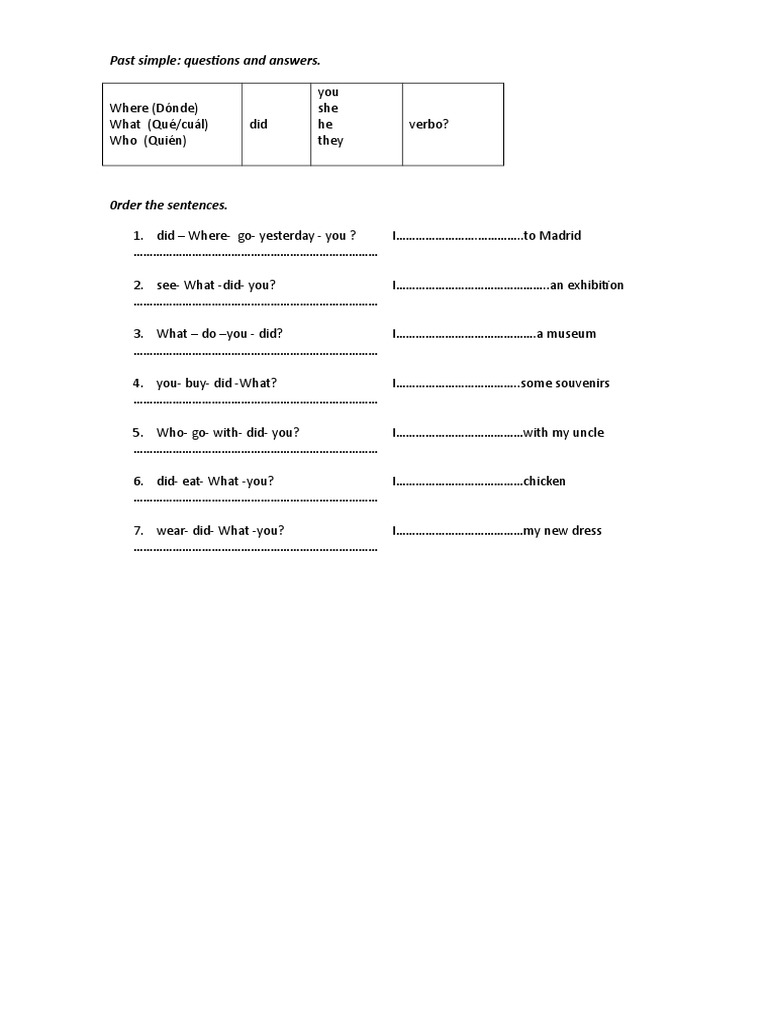 Past Simple WH Questions Guide | PDF | Home & Garden | Art