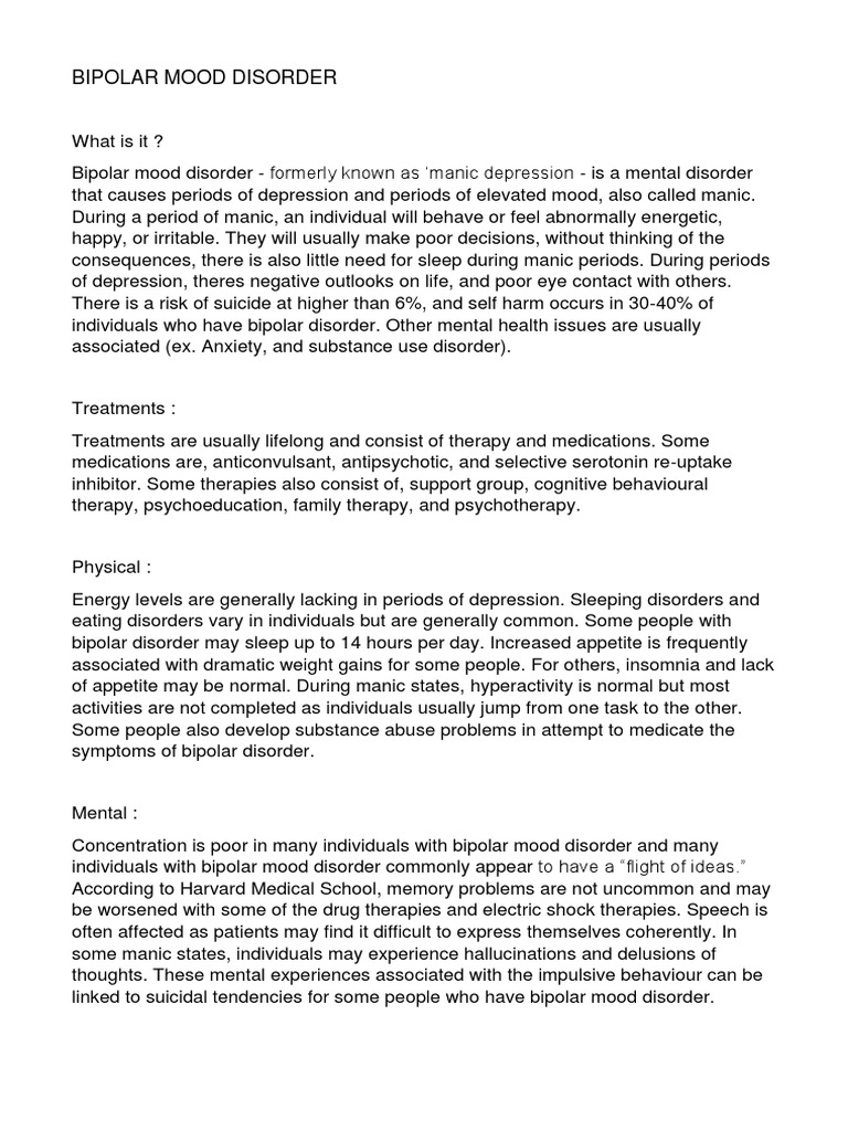 Bipolar Mood Disorder | PDF | Bipolar Disorder | Mania