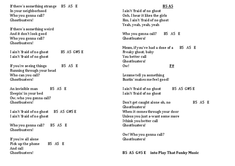 Ghostbusters Chords & Lyrics PDF Recorded Music Songs