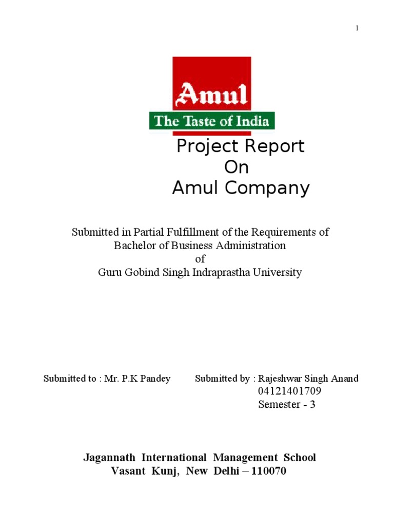 Amul Company Project Report Overview | PDF | Dairy Products | Dairy