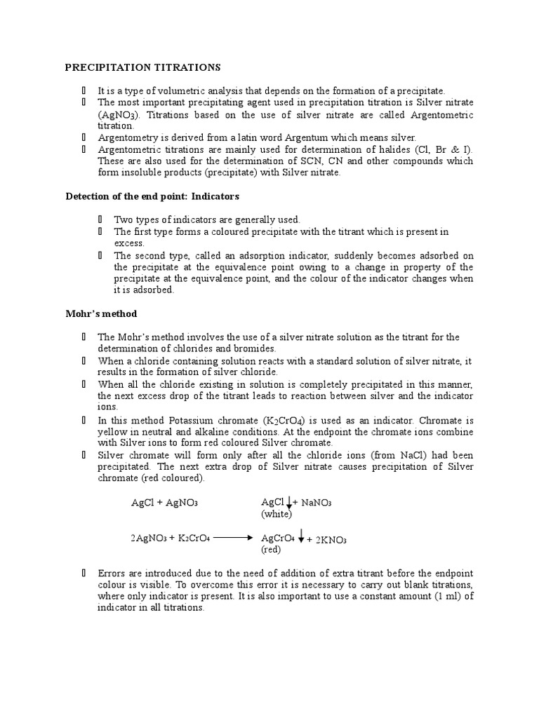 Precipitation Titrations PDF Titration Chemistry