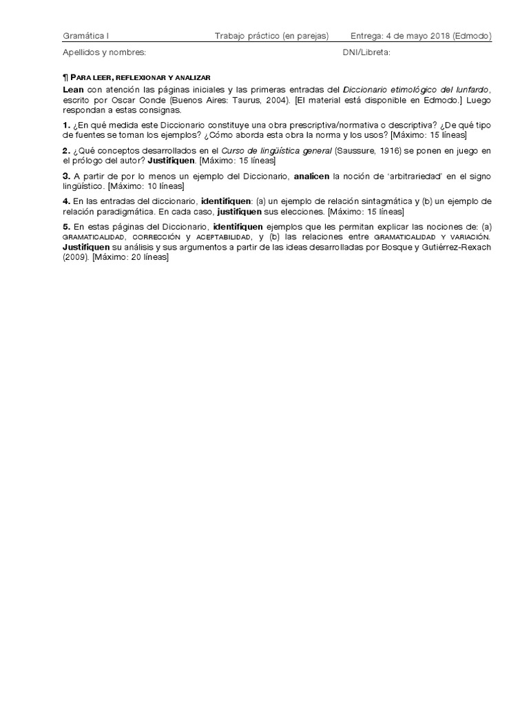 Gramatica I TP Unidad 1 | PDF
