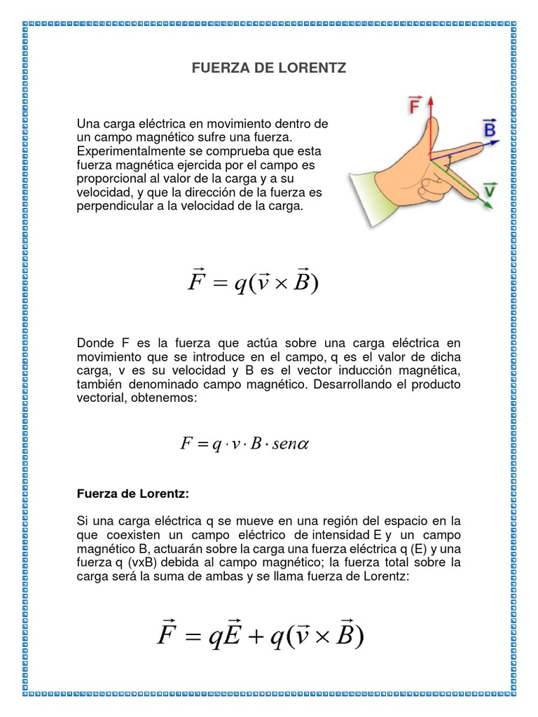 Fuerza de Lorentz PDF Velocidad Aceleración