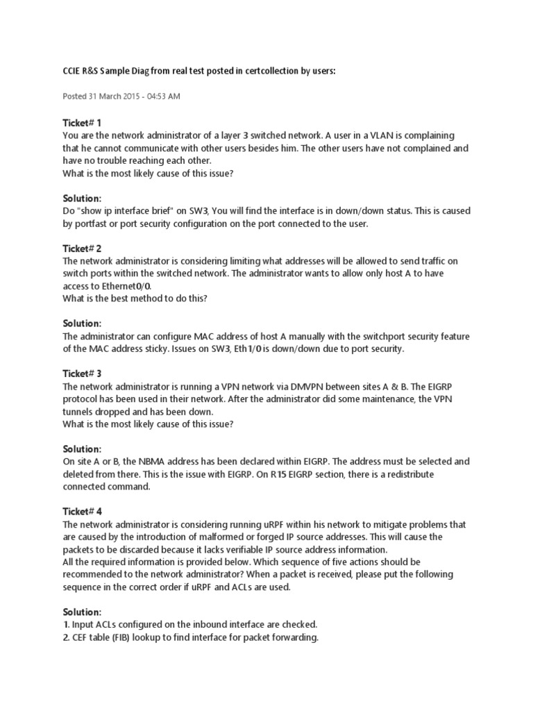 Ccie R S Diag Tshoot Questions | PDF | Virtual Private Network ...