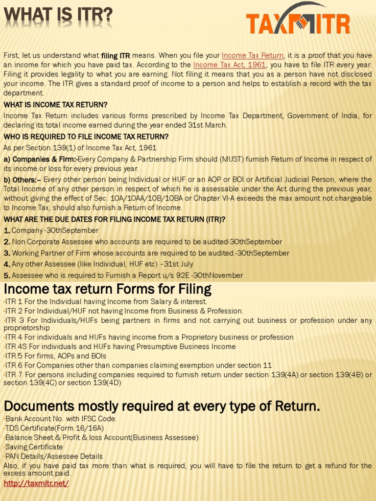 Understanding Income Tax Returns (ITR) | PDF | Income Tax In India ...