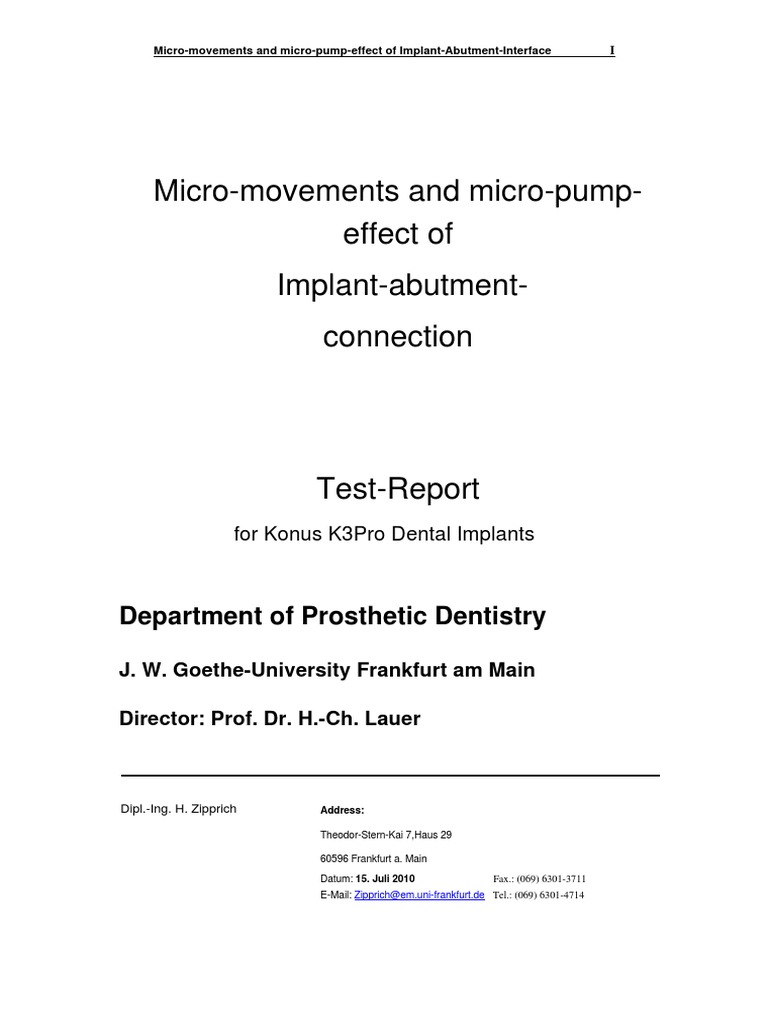 Micro Movements and Micro Pump Effect of Implant Abutment Connection