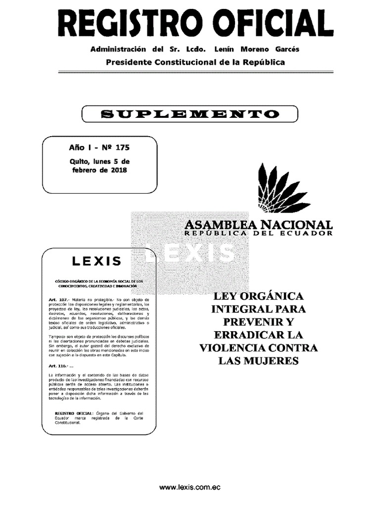 Registro Oficial Ley Orgánica Integral para Prevenir y Erradicar La ...