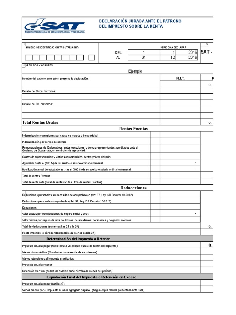 Formulario SAT-1901: Declaración Jurada | PDF | Impuestos | Salario