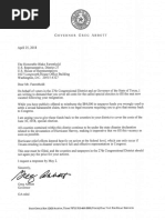 Letter from Gov. Abbott to Rep. Farenthold Regarding Emergency Special Election Letter 