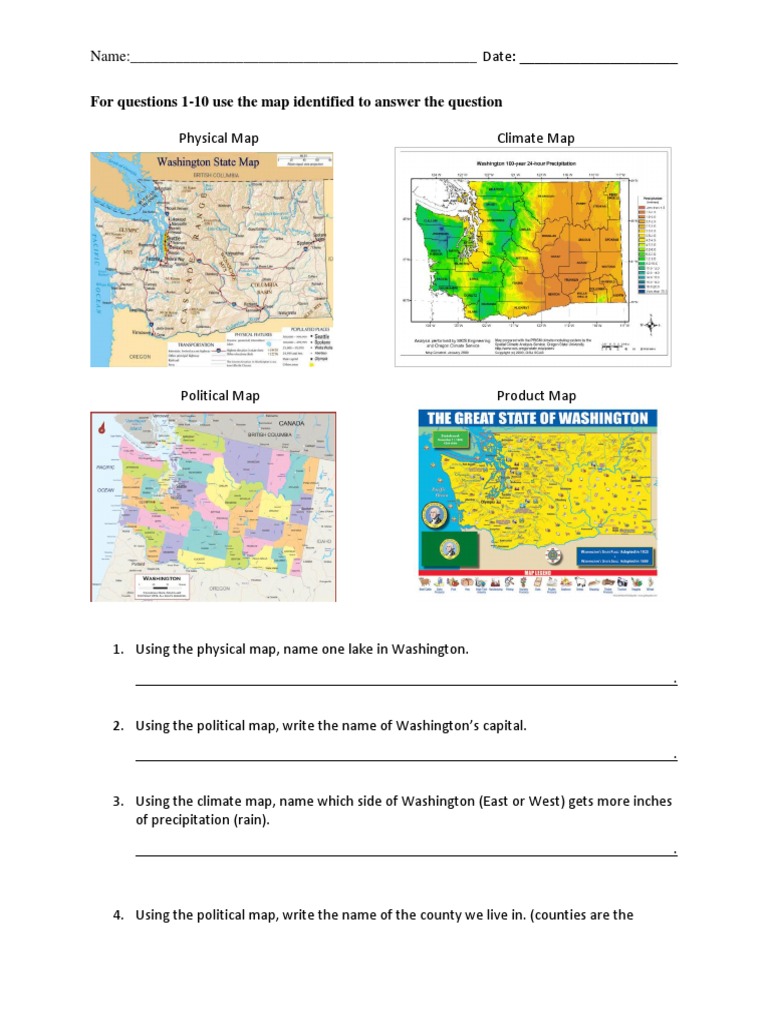 Types Of Maps Worksheet Washington State Map