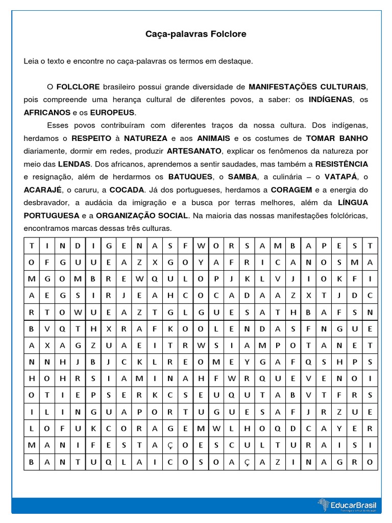 Caça-Palavras: Folclore Brasileiro | PDF