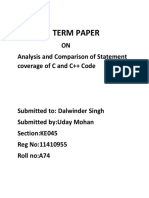 Term Paper: ON Analysis and Comparison of Statement Coverage of C and C++ Code