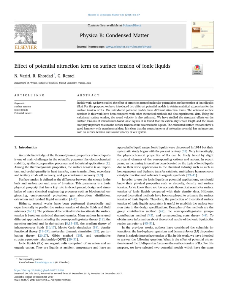 Effect of Potential Attraction Term On Surface Tension of Ionic Liquids ...