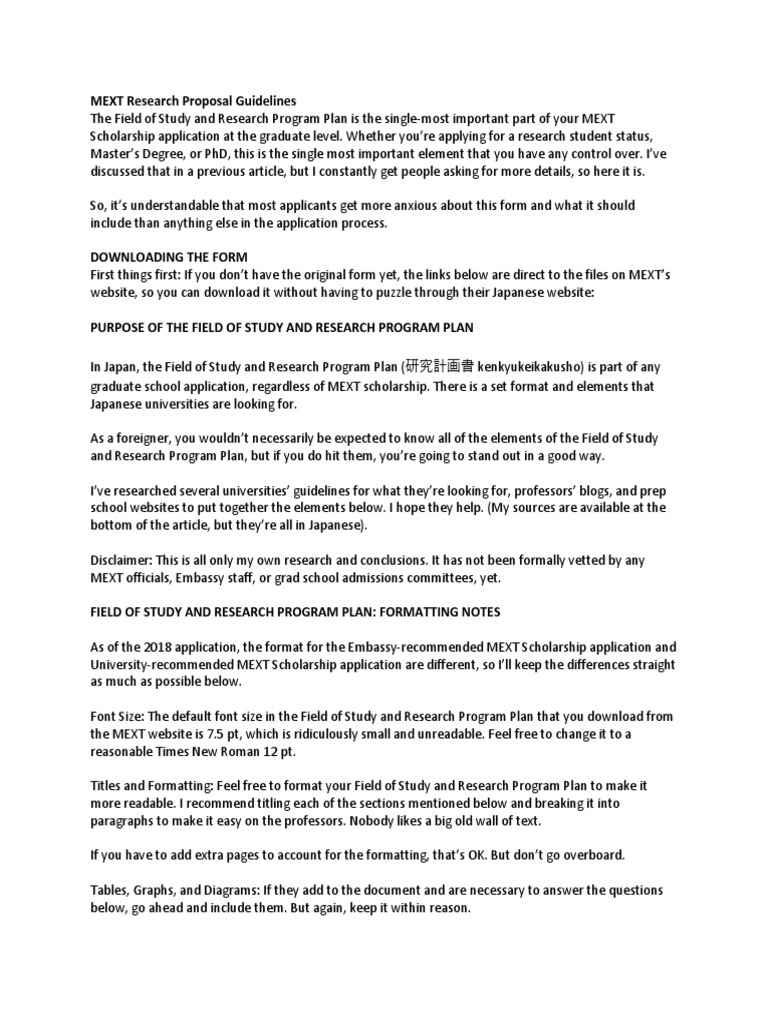 MEXT Scholarship Research Plan Guide | PDF | Graduate School | Field ...