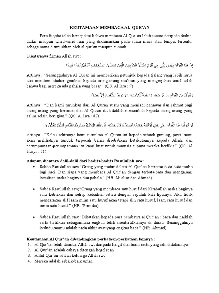 Keutamaan Membaca Al Quran Pdf