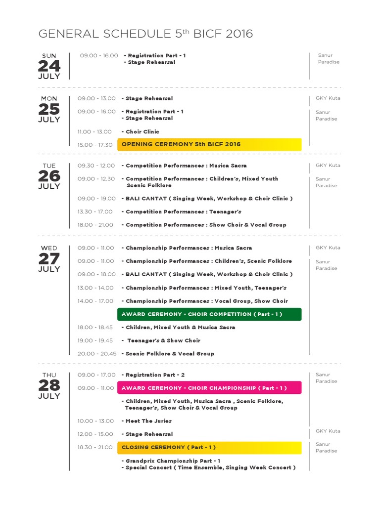5th BICF 2016 Event Schedule | PDF | Music Performance | Performing Arts