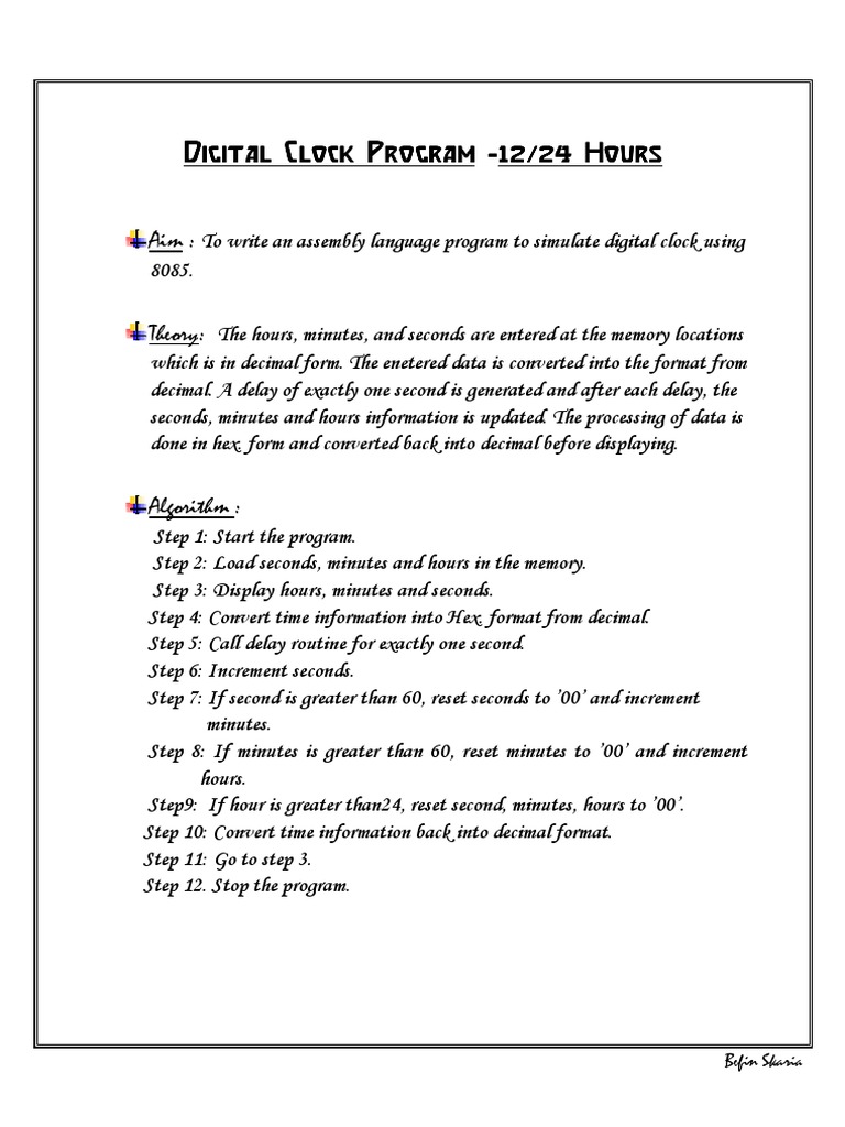 Simulation of Digital Clock Program in 8085 PDF | PDF | Assembly ...