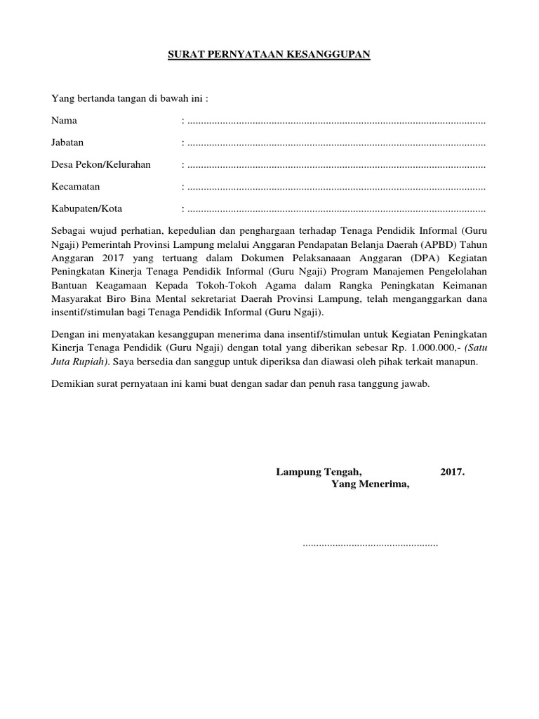 Surat Pernyataan Guru Ngaji | PDF